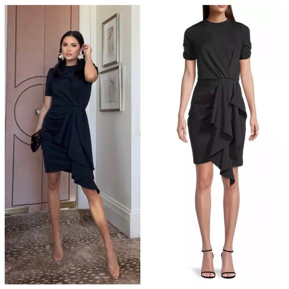 Rachel Parcell Black Draped Interlock Minidress Size Large NWT Cocktail Stretch - Picture 1 of 13